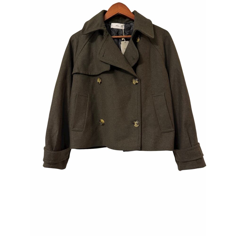 NWT MNG Mango Olive Green Cropped Peacoat Jacket Size Small